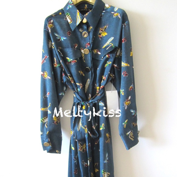 NWT ZARA INSECT PRINT MIDI DRESS WITH BELT Sz-M - Picture 8 of 8